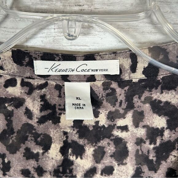 Kenneth Cole New York Silk Semi Sheer Pleated Front Camouflage Tunic XL - Picture 3 of 8